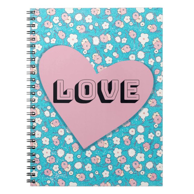 Fun Pink Heart and Love Floral Journal (Front)