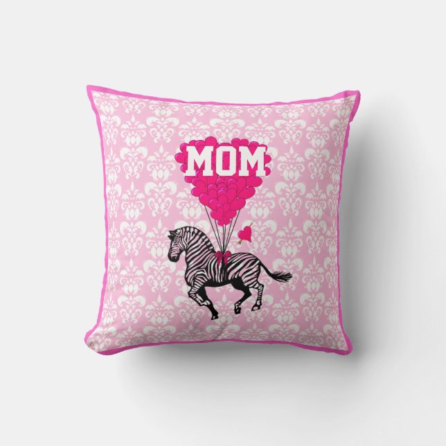 Fun pink heart and zebra for mum cushion (Front)