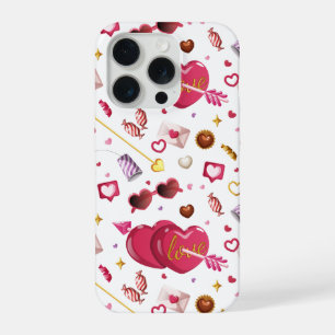 Fun Pink Heart & Valentine Candy Treats Pattern iPhone 15 Pro Case