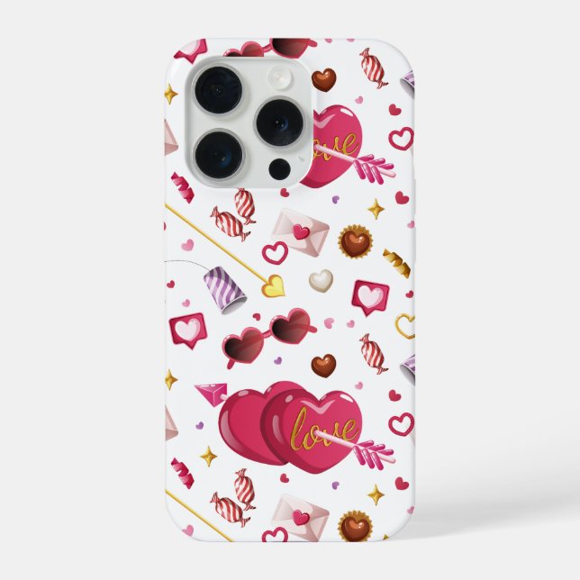 Fun Pink Heart & Valentine Candy Treats Pattern iPhone Case (Back)