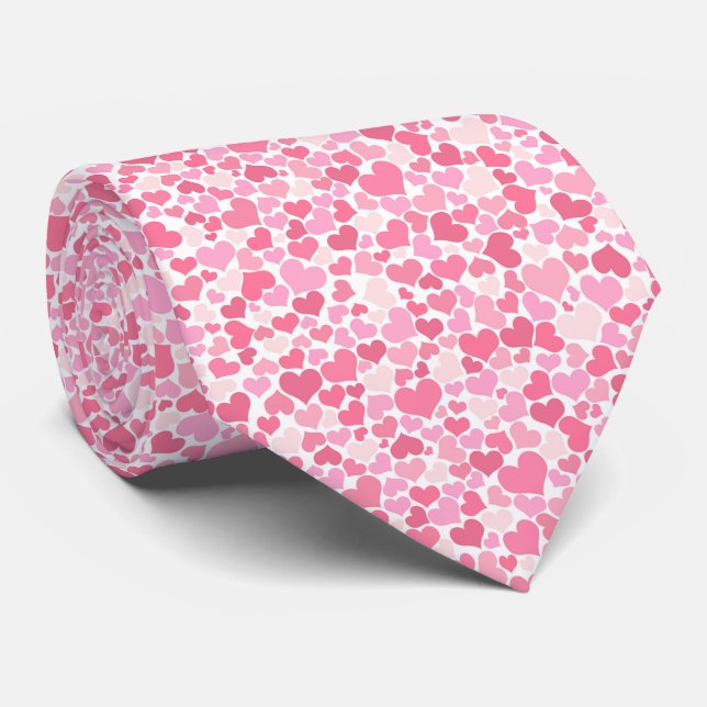 Fun Pink Hearts Pattern Tie (Rolled)