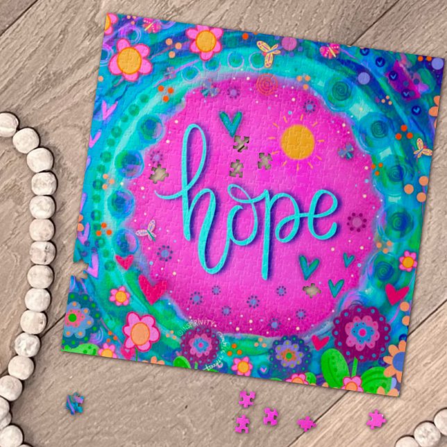 Fun Pink Hope Hearts Flowers Cute Inspirivity Jigsaw Puzzle (Creator Uploaded)
