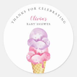 Fun Pink Ice Cream Baby Shower Favour Classic Round Sticker