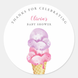 Fun Pink Ice Cream Baby Shower Favour Classic Round Sticker