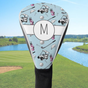 Fun Pink Lady Golfer Modern Custom Monogram Ladies Golf Head Cover