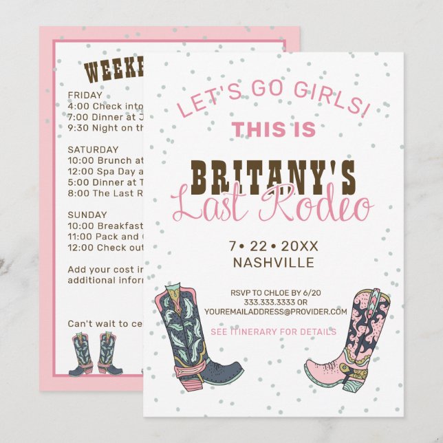 Fun Pink Last Rodeo Bachelorette Party Invitation (Front/Back)