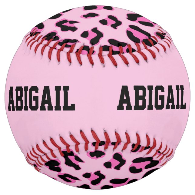 Fun Pink Leopard Print - Customise Name Softball (Back)