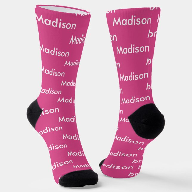 Fun Pink Magenta Pattern Name Personalised Socks (Angled)