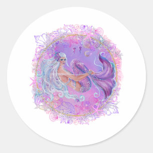 Fun Pink mermaid  by Renee Lavoie Classic Round Sticker