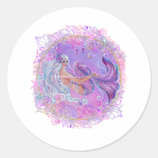 Fun Pink mermaid  by Renee Lavoie Classic Round Sticker
