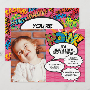 Fun Pink Modern Birthday Party Photo Comic Any Age Invitation