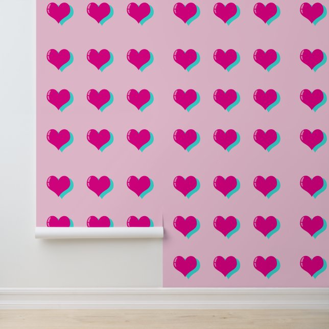 Fun Pink Neon Heart Retro Love Nostalgia Wallpaper (Application)