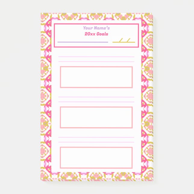 Fun Pink New Year’s Resolutions Goal Tracker Tally Post-it Notes (Front)