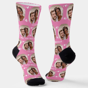 Fun Pink Newlyweds Photo Pattern Socks