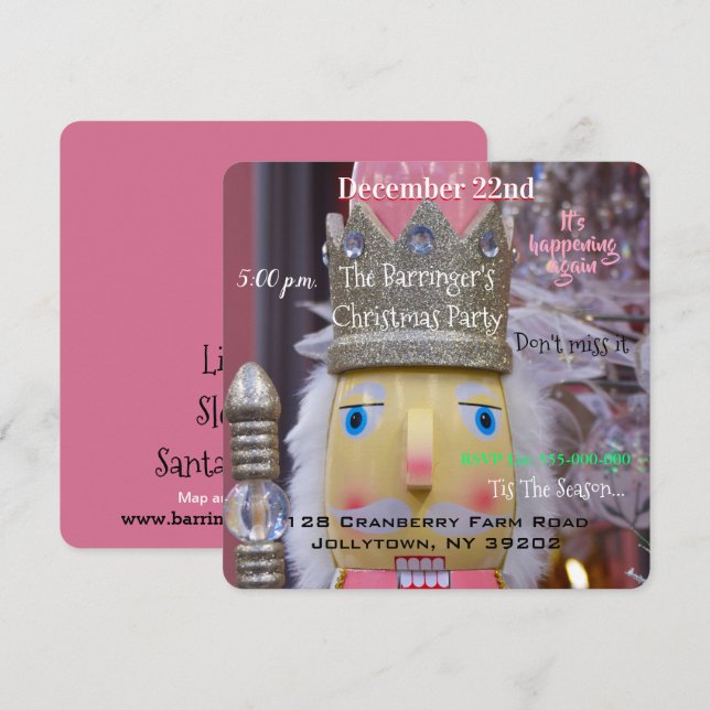 Fun Pink Nutcracker Cute Christmas Party Invitation (Front/Back)