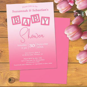 Fun Pink Ombre BABY Girl Blocks Shower Invitation