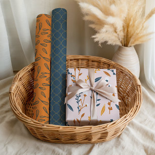 Fun Pink Orange Blue Floral Geometric Wrapping Paper Sheet