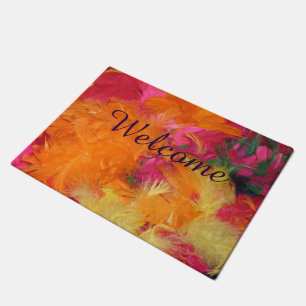 Fun Pink, Orange Feathers Welcome Door Mat Doormat