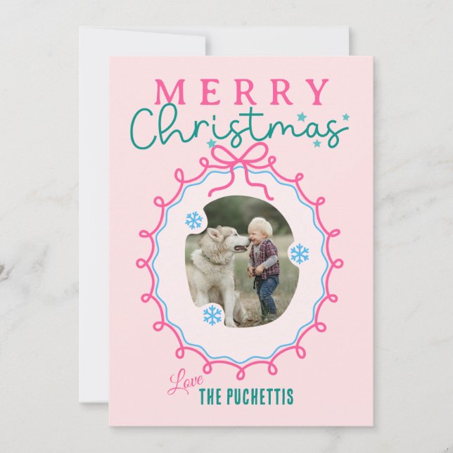 Fun Pink Picture Frame Christmas Holiday Card (Front)