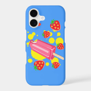 Fun Pink Popsicle and Strawberries Illustration