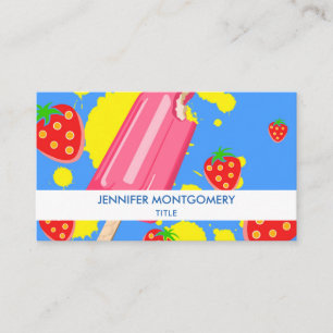 Fun Pink Popsicle and Strawberries Illustration Business Card