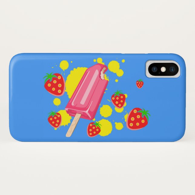 Fun Pink Popsicle and Strawberries Illustration Case-Mate iPhone Case (Back (Horizontal))