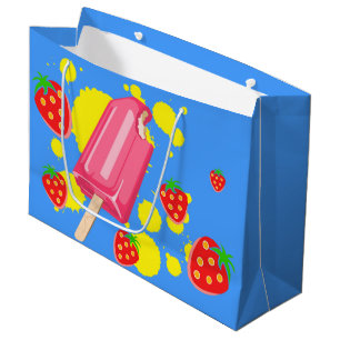Fun Pink Popsicle and Strawberries Illustration Large Gift Bag