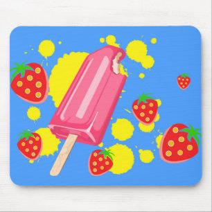 Fun Pink Popsicle and Strawberries Illustration Mouse Mat
