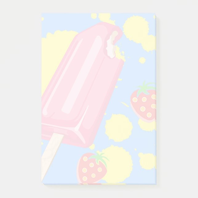 Fun Pink Popsicle and Strawberries Illustration Post-it Notes (Front)