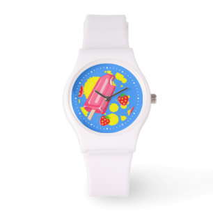 Fun Pink Popsicle and Strawberries Illustration Watch