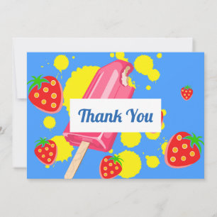 Fun Pink Popsicle and Strawberries Thank You Card