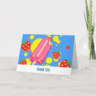 Fun Pink Popsicle and Strawberries Thank You Card