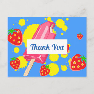 Fun Pink Popsicle and Strawberries Thank You Postcard