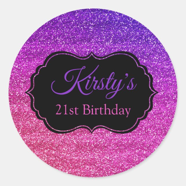 Fun Pink Purple Glitter Sparkle Birthday Classic Round Sticker (Front)