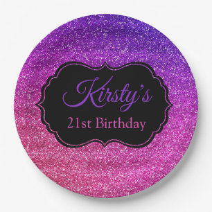 Fun Pink Purple Glitter Sparkle Birthday Paper Plate
