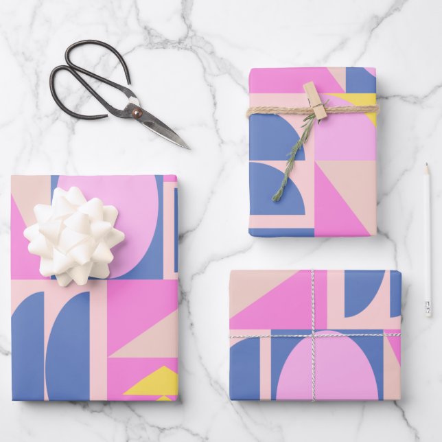 Fun Pink Purple Patchwork Quilt Geometric Pattern  Wrapping Paper Sheet (Front)