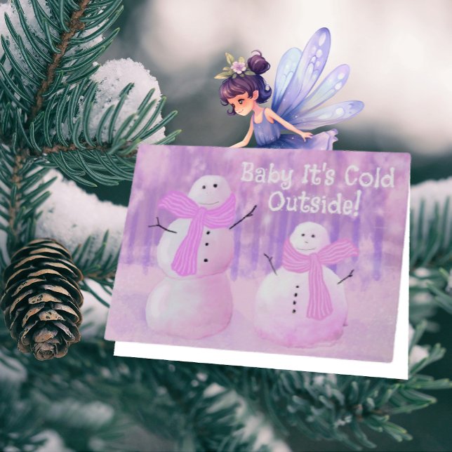 Fun Pink Purple Snowman Personalised Holiday  Card (Creator Uploaded)