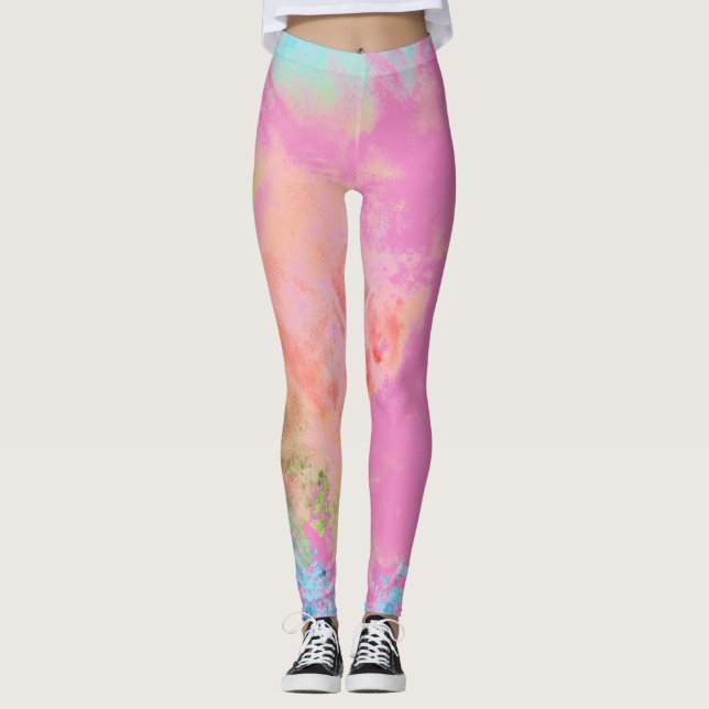 Fun Pink Rainbow Tie Dye Leggings (Front)