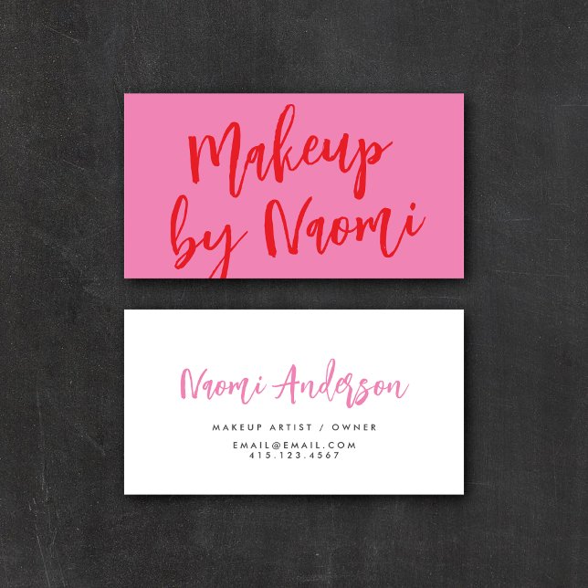 Fun Pink + Red Modern Calligraphy Script Business Card (Creator Uploaded)