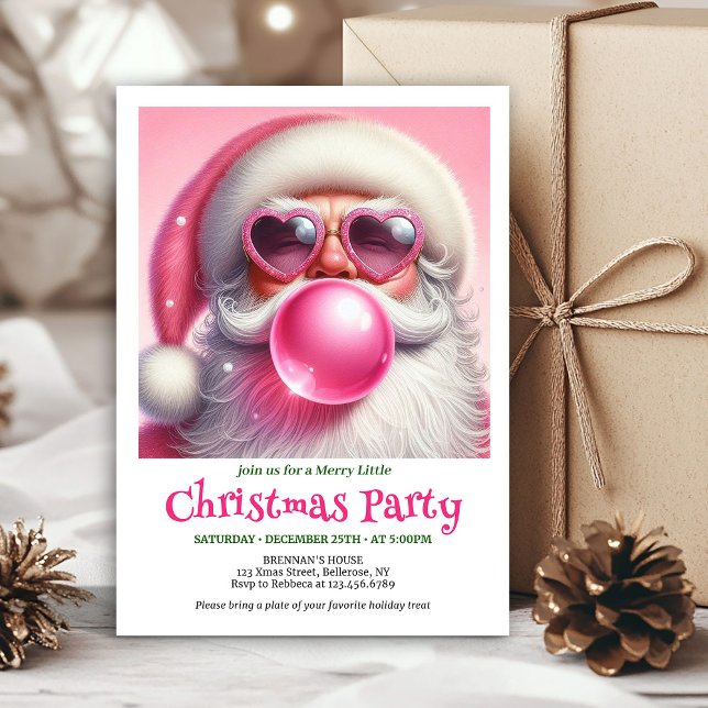 Fun pink santa chewing gum watercolor Xmas invite (Fun pink santa chewing gum watercolor Xmas invite)