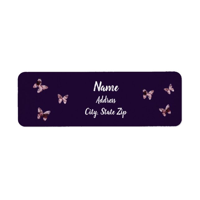 Fun Pink Satin Butterflies Royal Purple Address (Front)