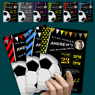 Fun Pink Soccer Birthday Party Photo Invitation