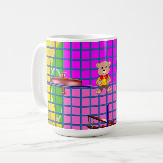 Fun Pink Squares Duck Plane Musical Note Coffee Mug (Front Left)