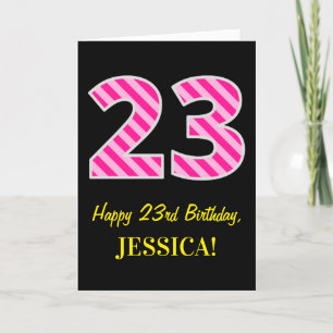 Fun Pink Striped "23"; Happy 23rd Birthday; Name Card