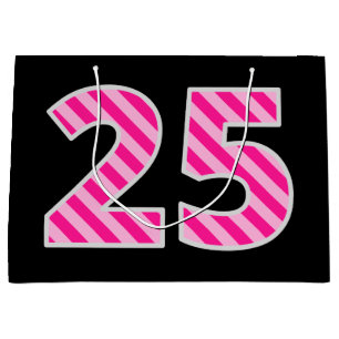 Fun Pink Striped "25"; Happy 25th Birthday; Name Large Gift Bag