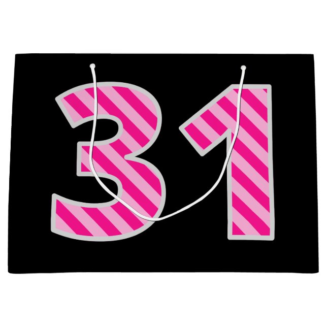 Fun Pink Striped "31"; Happy 31st Birthday; Name Large Gift Bag (Front)