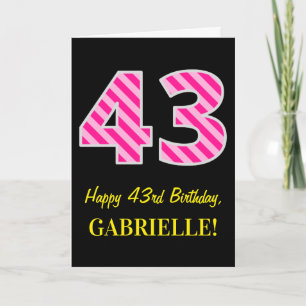 Fun Pink Striped "43"; Happy 43rd Birthday; Name Card
