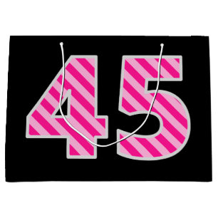Fun Pink Striped "45"; Happy 45th Birthday; Name Large Gift Bag