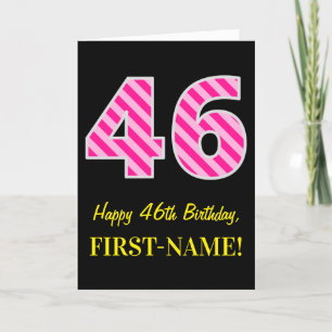 Fun Pink Striped "46"; Happy 46th Birthday; Name Card