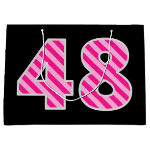 Fun Pink Striped "48"; Happy 48th Birthday; Name Large Gift Bag